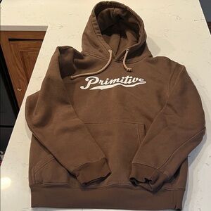 Primitive Brown Hoodie with White Script Logo